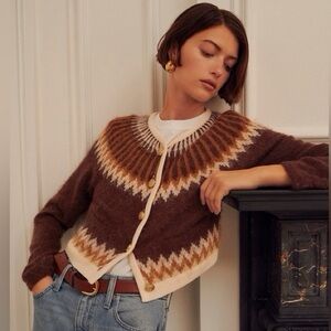 J. Crew Fair aisle Brown and Cream Cardigan